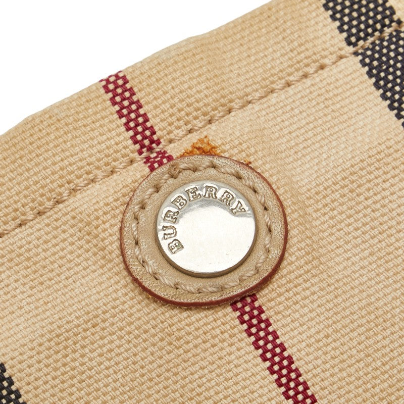 バーバリー ストライプ ワンショルダーバッグ ベージュ キャンバス レザー レディース BURBERRY 【中古】