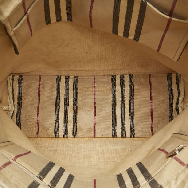 バーバリー ストライプ ワンショルダーバッグ ベージュ キャンバス レザー レディース BURBERRY 【中古】