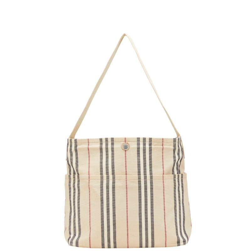 バーバリー ストライプ ワンショルダーバッグ ベージュ キャンバス レザー レディース BURBERRY 【中古】