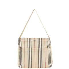 バーバリー ストライプ ワンショルダーバッグ ベージュ キャンバス レザー レディース BURBERRY 【中古】
