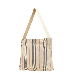 バーバリー ストライプ ワンショルダーバッグ ベージュ キャンバス レザー レディース BURBERRY 【中古】