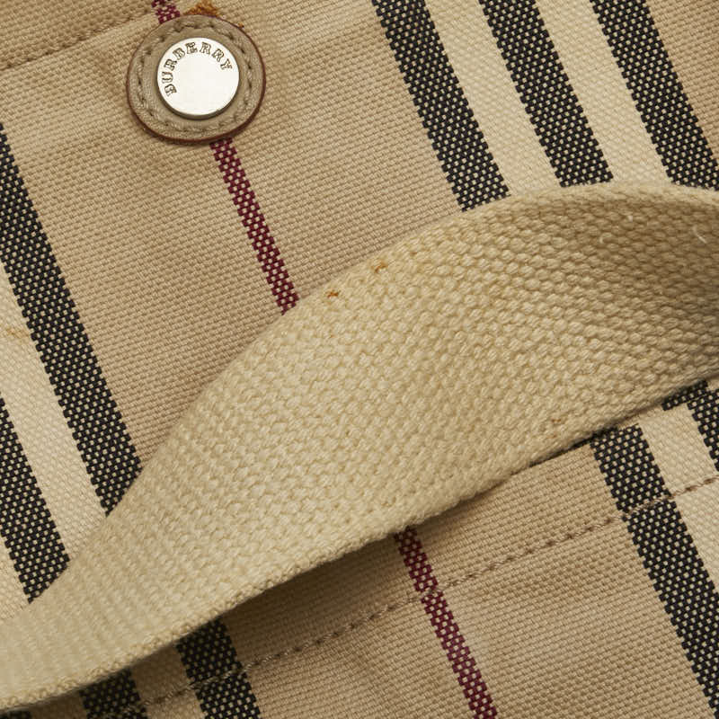 バーバリー ストライプ ワンショルダーバッグ ベージュ キャンバス レザー レディース BURBERRY 【中古】