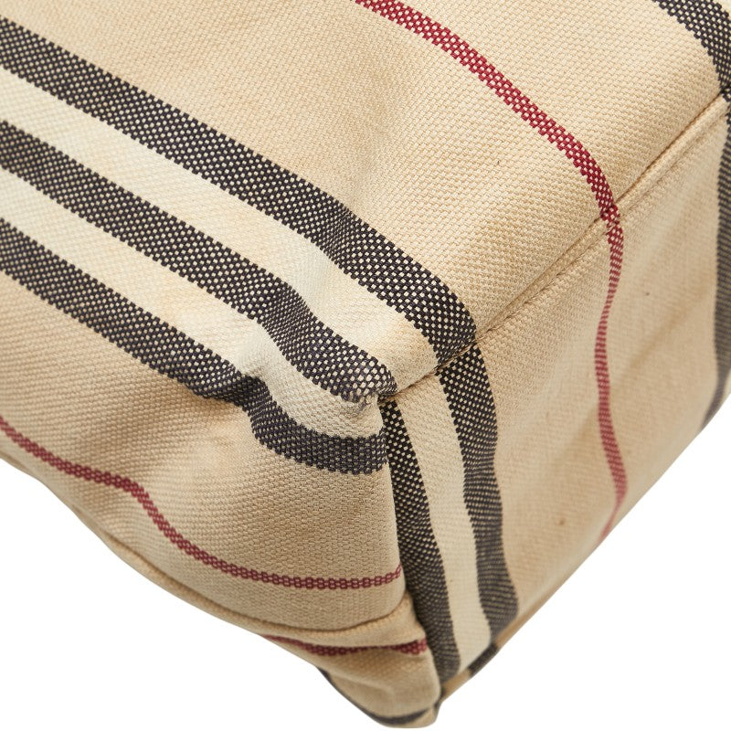 バーバリー ストライプ ワンショルダーバッグ ベージュ キャンバス レザー レディース BURBERRY 【中古】