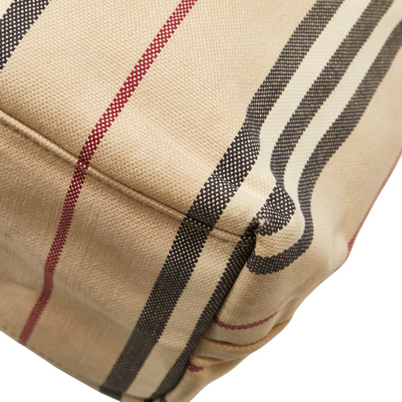 バーバリー ストライプ ワンショルダーバッグ ベージュ キャンバス レザー レディース BURBERRY 【中古】