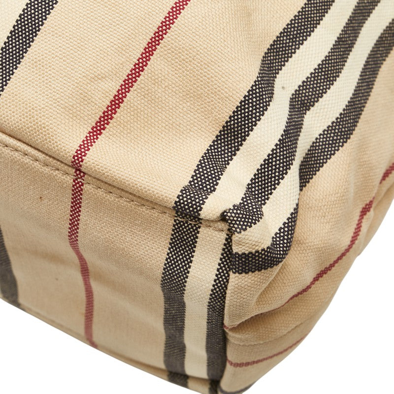 バーバリー ストライプ ワンショルダーバッグ ベージュ キャンバス レザー レディース BURBERRY 【中古】