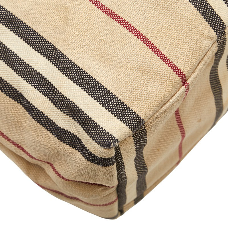 バーバリー ストライプ ワンショルダーバッグ ベージュ キャンバス レザー レディース BURBERRY 【中古】