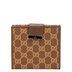グッチ GGキャンバス 二つ折り財布 035 0959 2249 ブラウン キャンバス レザー レディース GUCCI 【中古】