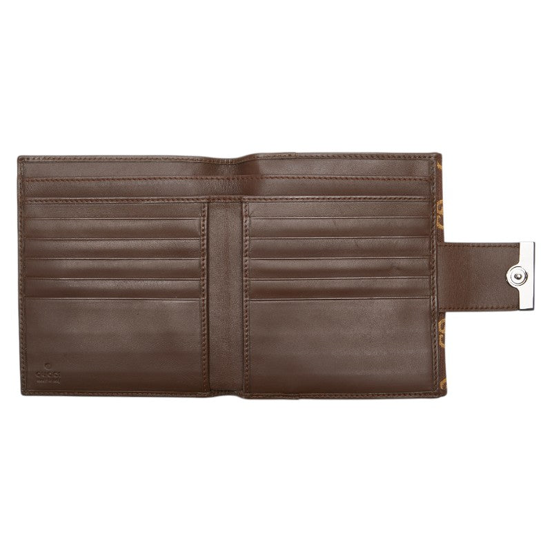 グッチ GGキャンバス 二つ折り財布 035 0959 2249 ブラウン キャンバス レザー レディース GUCCI 【中古】