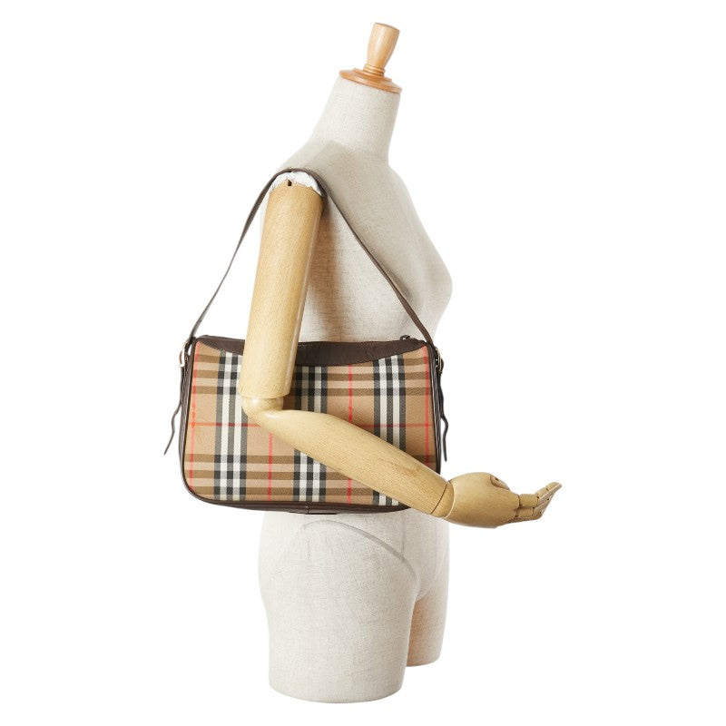 バーバリー ノバチェック シャドーホース ワンショルダーバッグ ベージュ マルチカラー キャンバス レザー レディース BURBERRY 【中古】