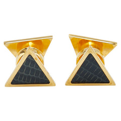 エルメス トライアングル カフス ゴールド ブラック メッキ リザード レディース HERMES 【中古】