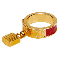 エルメス ケリー カデナ モチーフ スカーフリング ゴールド レッド メッキ リザード レディース HERMES 【中古】