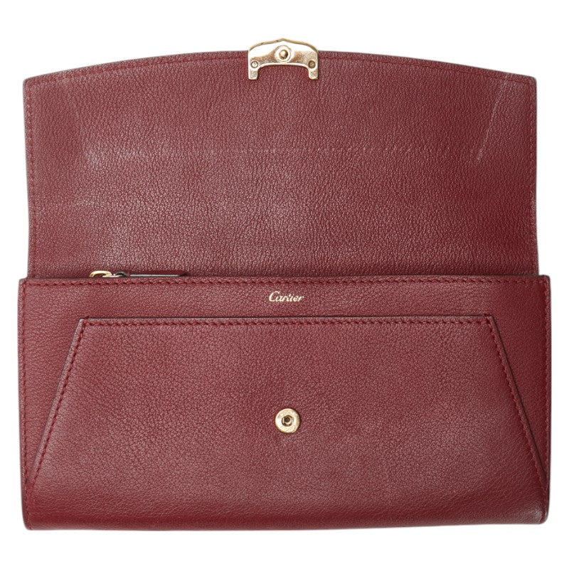 カルティエ C ドゥ カルティエ インターナショナルウォレット 長財布 レッド レザー レディース CARTIER 【中古】
