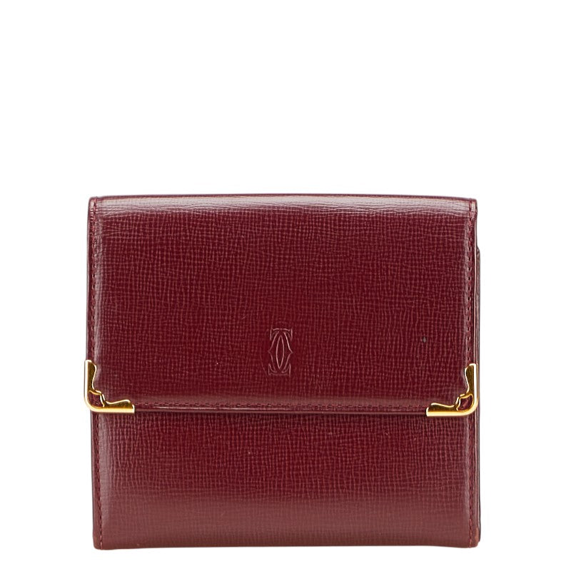 カルティエ マストライン 二つ折り財布 ワインレッド ボルドー レザー レディース CARTIER 【中古】