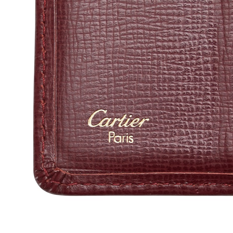 カルティエ マストライン 二つ折り財布 ワインレッド ボルドー レザー レディース CARTIER 【中古】