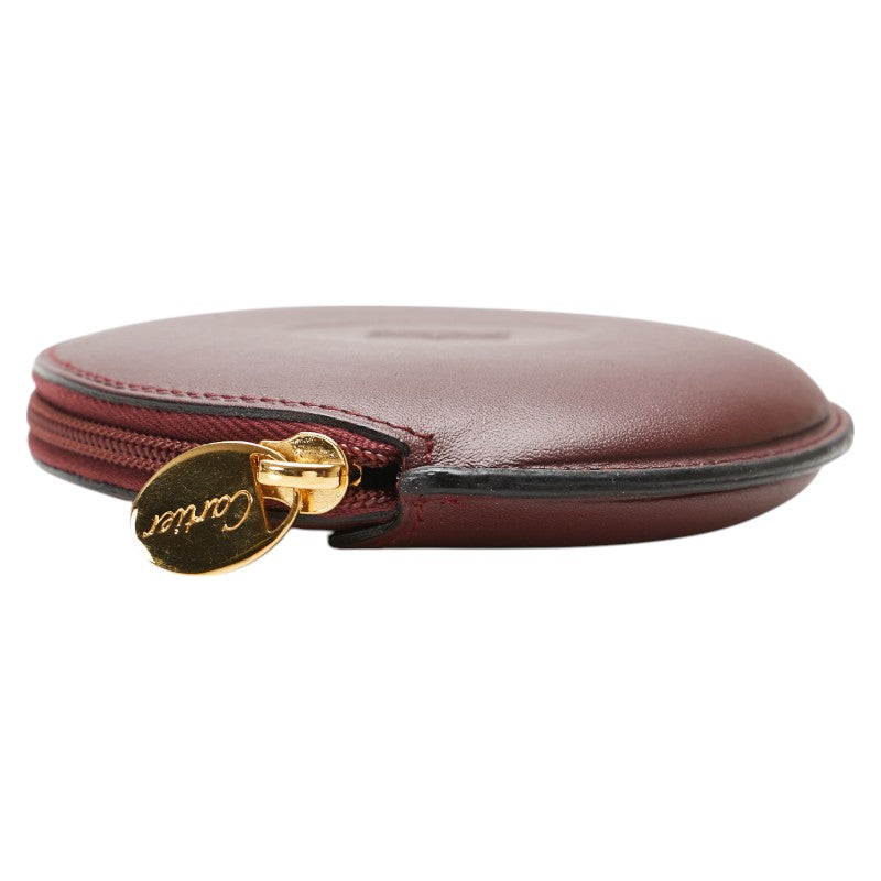 カルティエ マストライン ラウンド コインケース 小銭入れ ワインレッド ボルドー レザー レディース CARTIER 【中古】