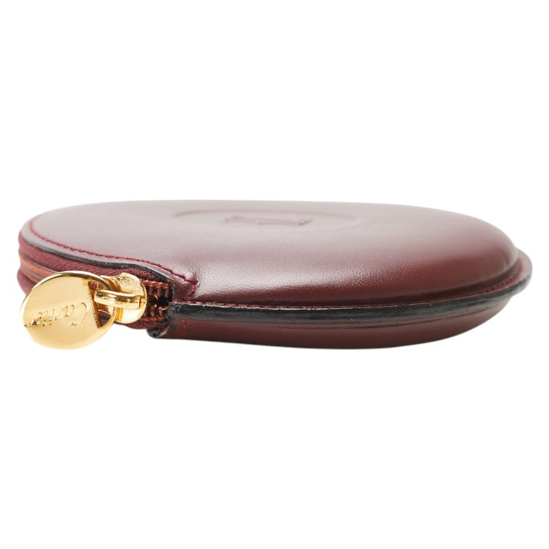 カルティエ マストライン ラウンド コインケース 小銭入れ ワインレッド ボルドー レザー レディース CARTIER 【中古】