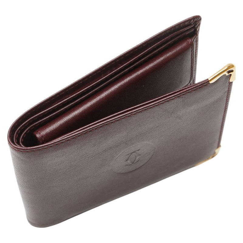 カルティエ マストライン 二つ折り財布 ワインレッド ボルドー レザー レディース CARTIER 【中古】
