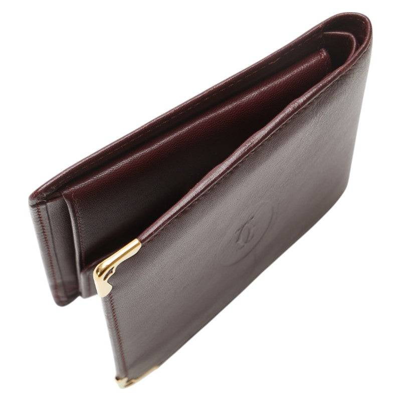 カルティエ マストライン 二つ折り財布 ワインレッド ボルドー レザー レディース CARTIER 【中古】