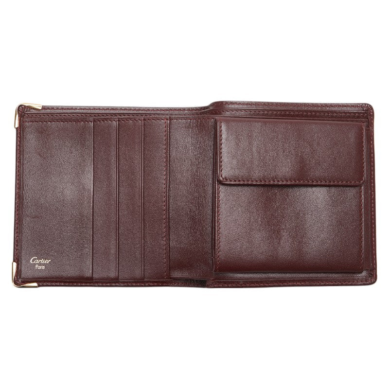 カルティエ マストライン 二つ折り財布 ワインレッド ボルドー レザー レディース CARTIER 【中古】