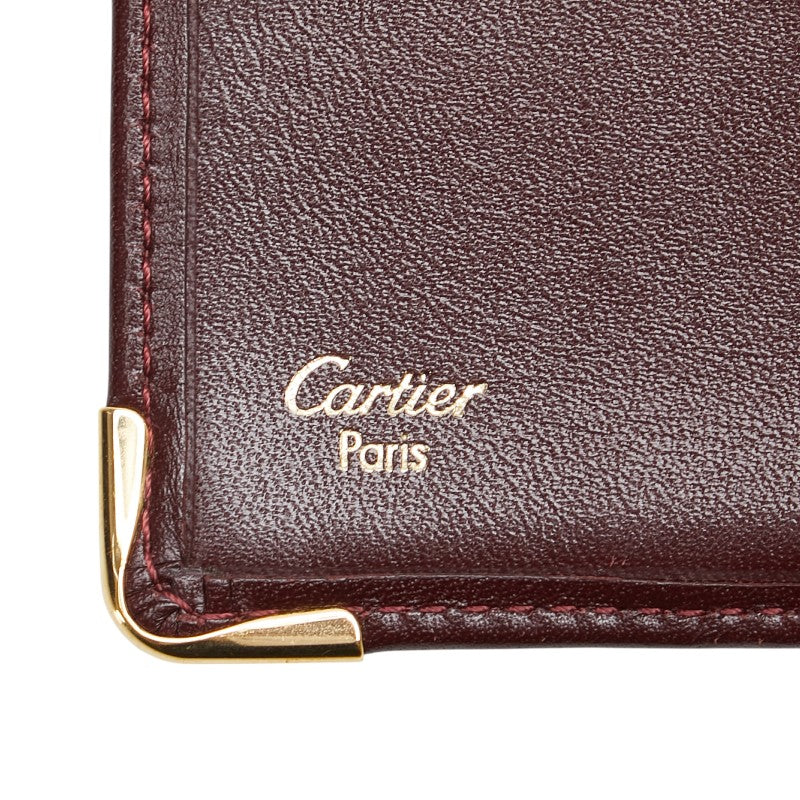 カルティエ マストライン 二つ折り財布 ワインレッド ボルドー レザー レディース CARTIER 【中古】