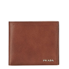 プラダ ロゴ金具 二つ折り財布 ブラウン レザー レディース PRADA 【中古】