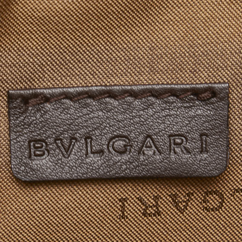 ブルガリ ロゴマニア 斜め掛け ショルダーバッグ ブラウン キャンバス レザー レディース BVLGARI 【中古】