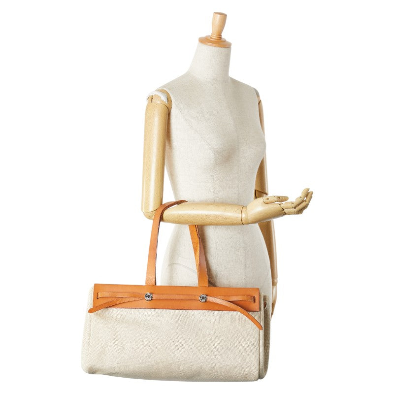 エルメス エールバッグ カバスGM ハンドバッグ トートバッグ ベージュ ブラウン トワルアッシュ レザー レディース HERMES 【中古】
