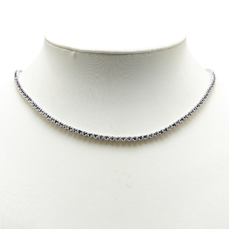 K18WG ホワイトゴールド サファイア10.46ct テニスチェーン ネックレス レディース 【中古】