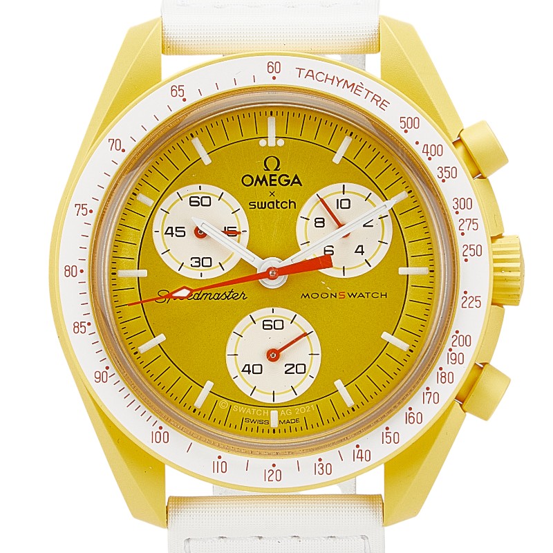 オメガ × スウォッチ SWATCH ミッション トゥ ザ サン 腕時計 S033J100 クオーツ ゴールド文字盤 ナイロン バイオセラミック メンズ OMEGA 【中古】