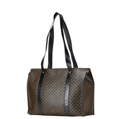 セリーヌ マカダム トートバッグ ハンドバッグ ブラック ブラウン PVC レザー レディース CELINE 【中古】