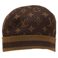ルイ ヴィトン モノグラム ニット帽 ニットキャップ 帽子 ブラウン カシミヤ シルク レディース LOUIS VUITTON 【中古】