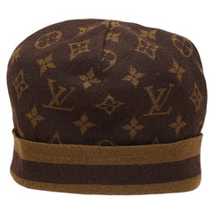 ルイ ヴィトン モノグラム ニット帽 ニットキャップ 帽子 ブラウン カシミヤ シルク レディース LOUIS VUITTON 【中古】
