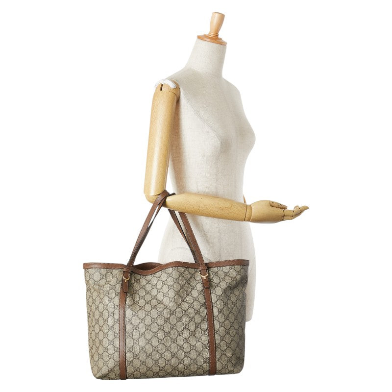 グッチ GGスプリーム トートバッグ 309613 ベージュ ブラウン レザー レディース GUCCI 【中古】