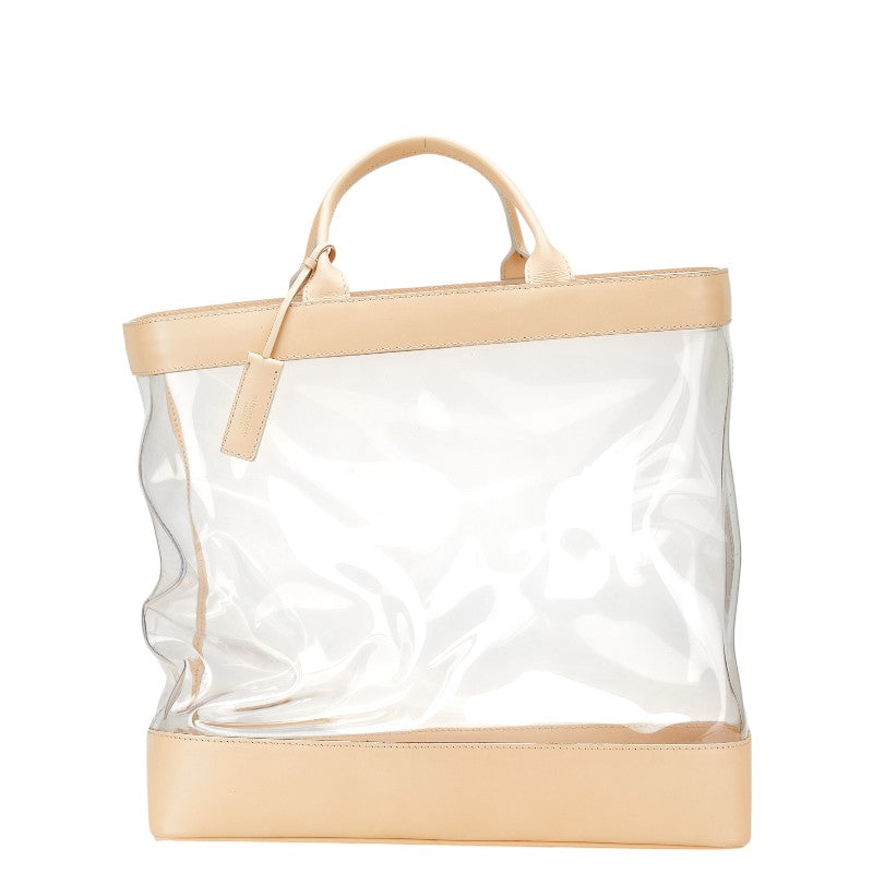バーバリー ノバチェック ハンドバッグ トートバッグ ベージュ クリア ビニール レザー レディース BURBERRY 【中古】
