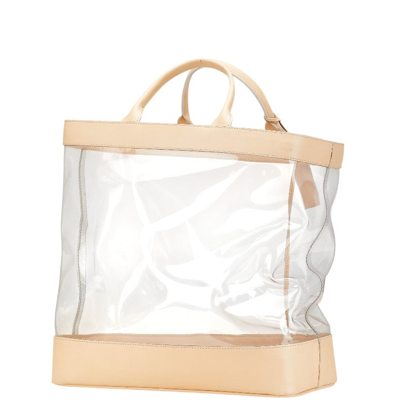 バーバリー ノバチェック ハンドバッグ トートバッグ ベージュ クリア ビニール レザー レディース BURBERRY 【中古】