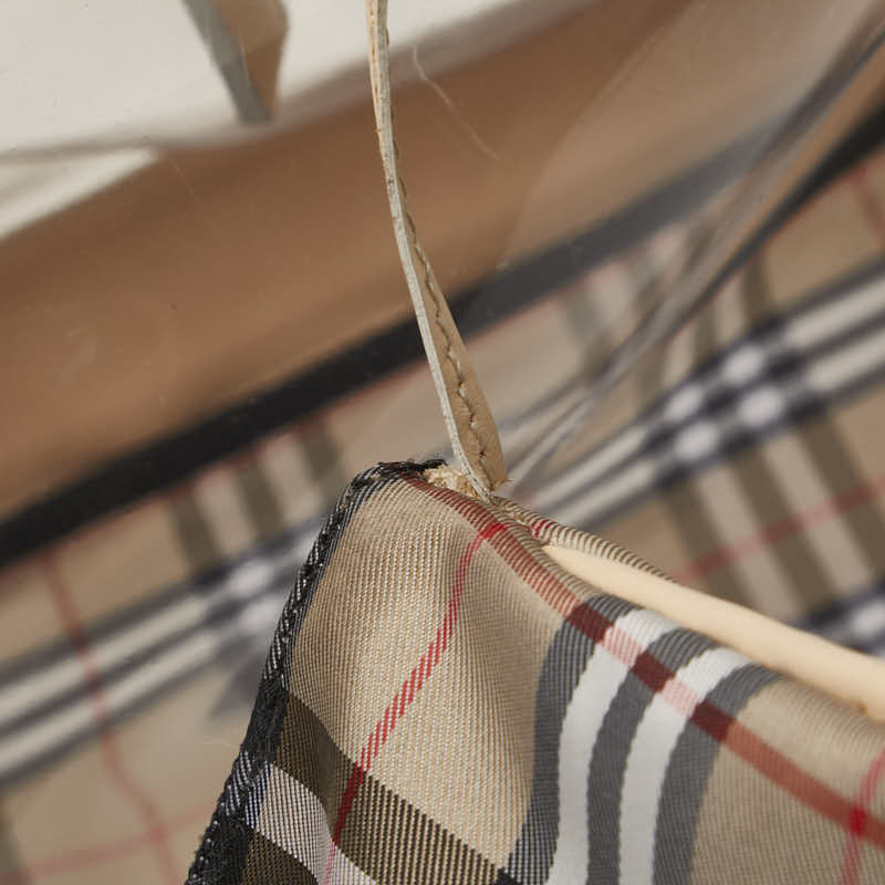バーバリー ノバチェック ハンドバッグ トートバッグ ベージュ クリア ビニール レザー レディース BURBERRY 【中古】