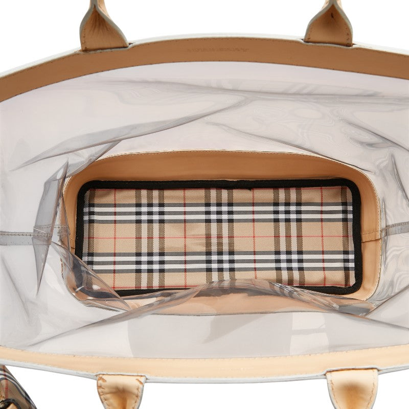 バーバリー ノバチェック ハンドバッグ トートバッグ ベージュ クリア ビニール レザー レディース BURBERRY 【中古】