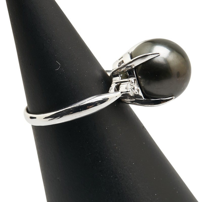 K18WG ホワイトゴールド 黒蝶真珠11.1mm ダイヤ0.22ct リング 指輪 レディース 11号 【中古】