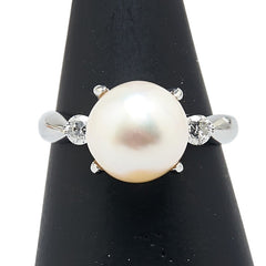 Pt900 プラチナ アコヤパール9.2mm ダイヤ0.17ct リング 指輪 レディース 9.5号 【中古】