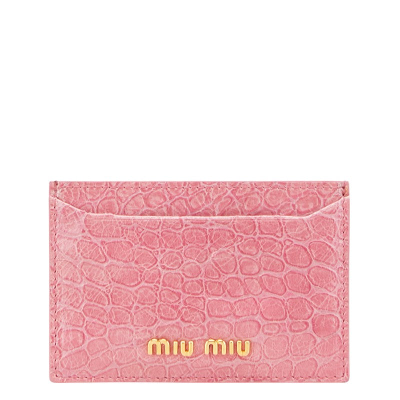 ミュウミュウ クロコ型押し カードケース ピンク レザー レディース MIUMIU 【中古】