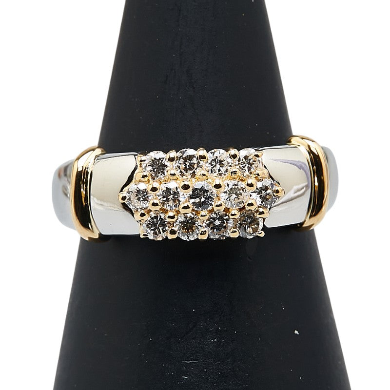 K18YG イエローゴールド Pt900 プラチナ コンビ ダイヤ0.35ct パヴェ リング 指輪 レディース 5.5号 【中古】