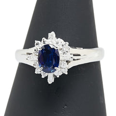 Pt900 プラチナ サファイア0.56ct ダイヤ0.24ct リング 指輪 レディース 14号 【中古】