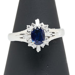 Pt900 プラチナ サファイア0.56ct ダイヤ0.24ct リング 指輪 レディース 14号 【中古】