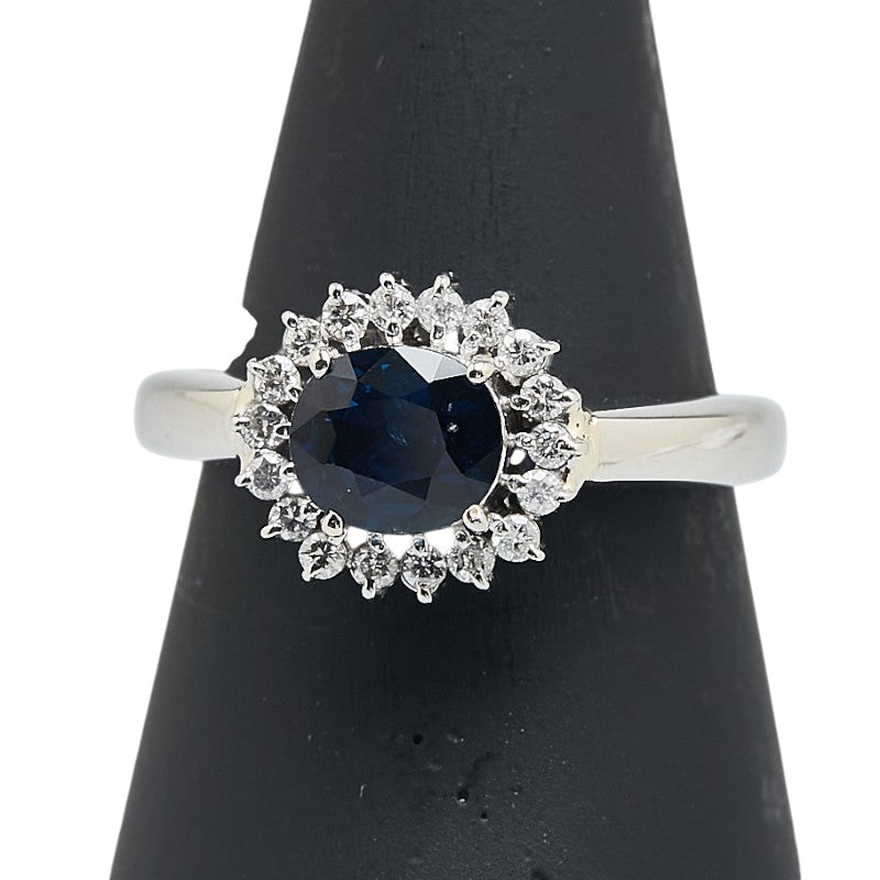 Pt900 プラチナ サファイア0.97ct ダイヤ0.25ct リング 指輪 レディース 11号 【中古】