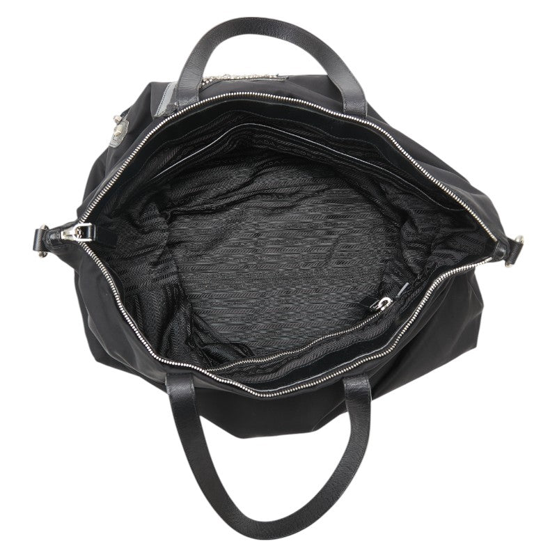 プラダ ドクロ スカル スタッズ ハンドバッグ トートバッグ ブラック ナイロン レザー レディース PRADA 【中古】