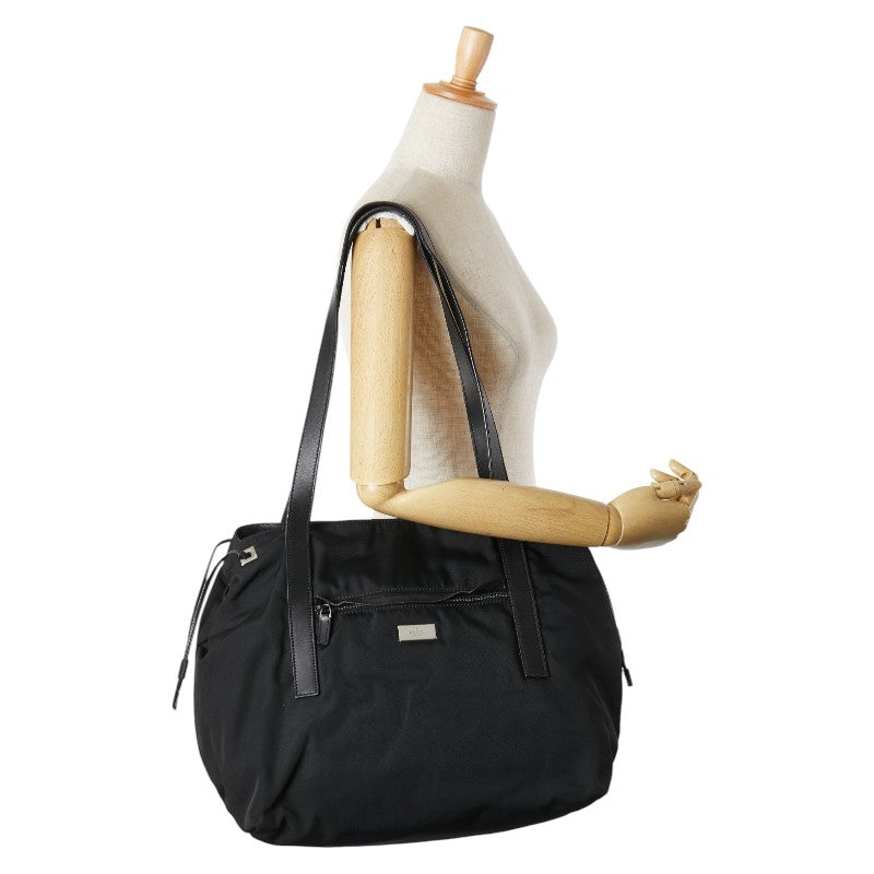 グッチ ロゴ トートバッグ 019 0493 ブラック ナイロン レザー レディース GUCCI 【中古】