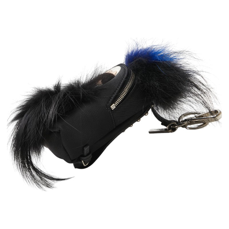 フェンディ カーリト リュック モチーフ キーホルダー 小物入れ 7AR512 ブラック ブルー ナイロン レザー レディース FENDI 【中古】