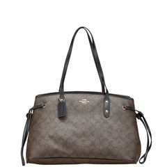コーチ シグネチャー トートバッグ F57842 ブラウン ブラック PVC レザー レディース COACH 【中古】