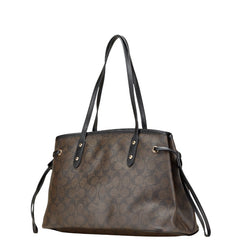 コーチ シグネチャー トートバッグ F57842 ブラウン ブラック PVC レザー レディース COACH 【中古】