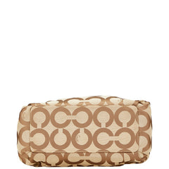 コーチ シグネチャー オブアート がま口 トートバッグ 13441 ベージュ ブラウン キャンバス レザー レディース COACH 【中古】